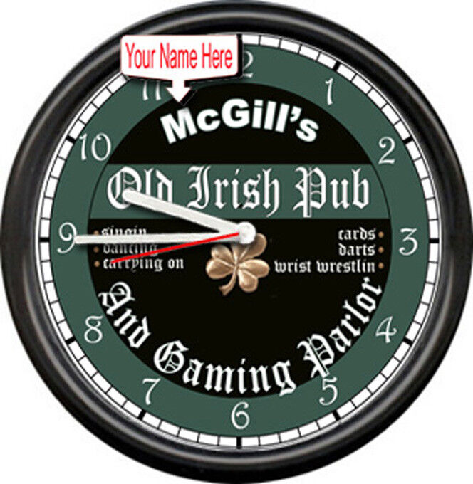 Lucky's Irish Pub Beer Bar Clover Sign Wall Clock #430
