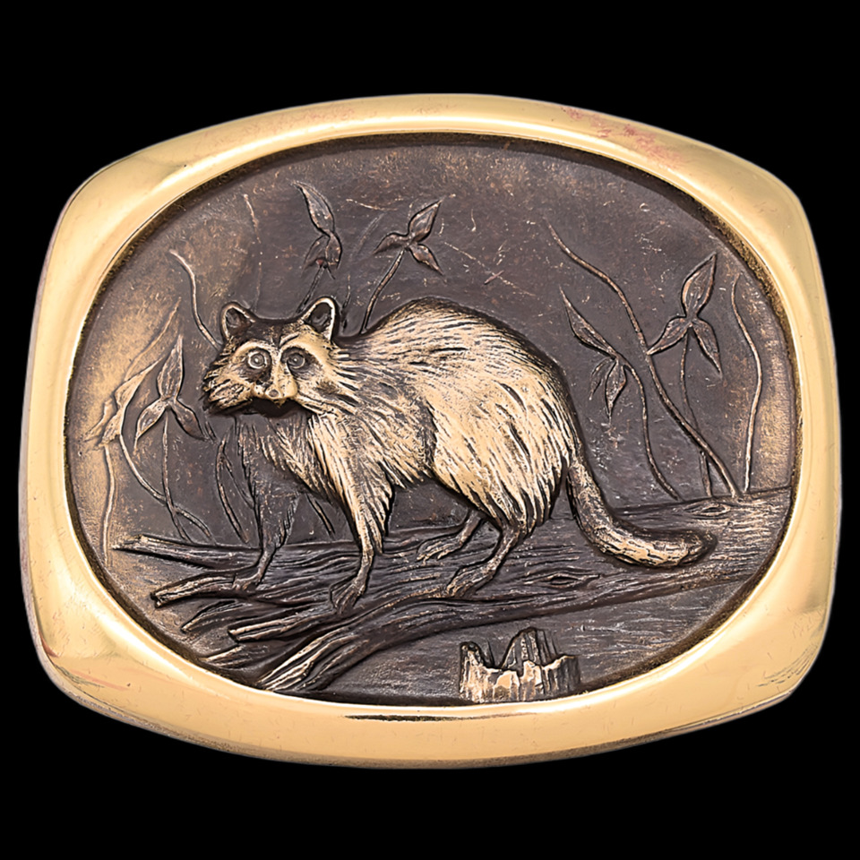 Solid Bronze Raccoon Steven SL Knight Wildlife Artist 1980s Vintage W/Box