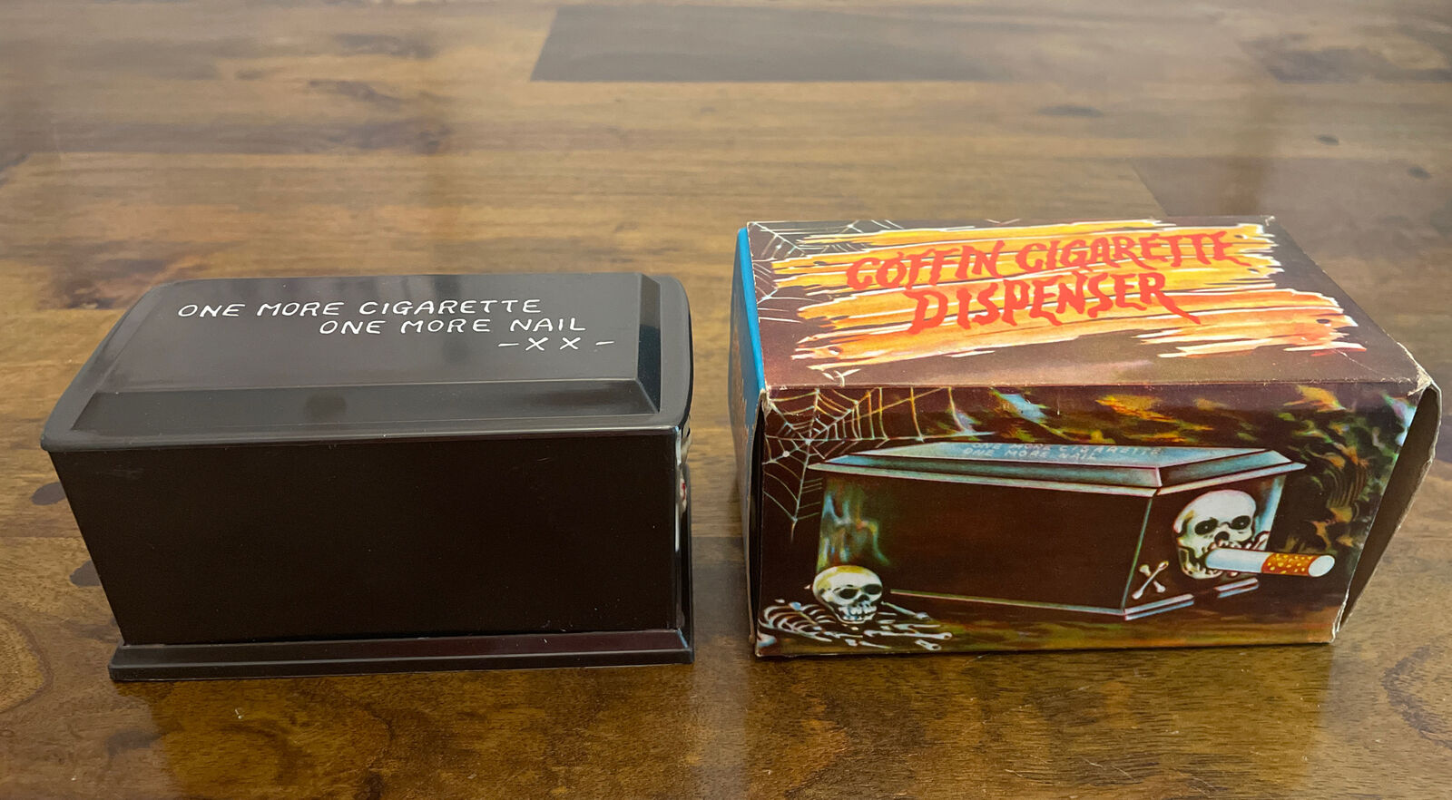 RARE Vintage Novelty “One More Cigarette” Devil Coffin Cigarette Dispenser W/Box