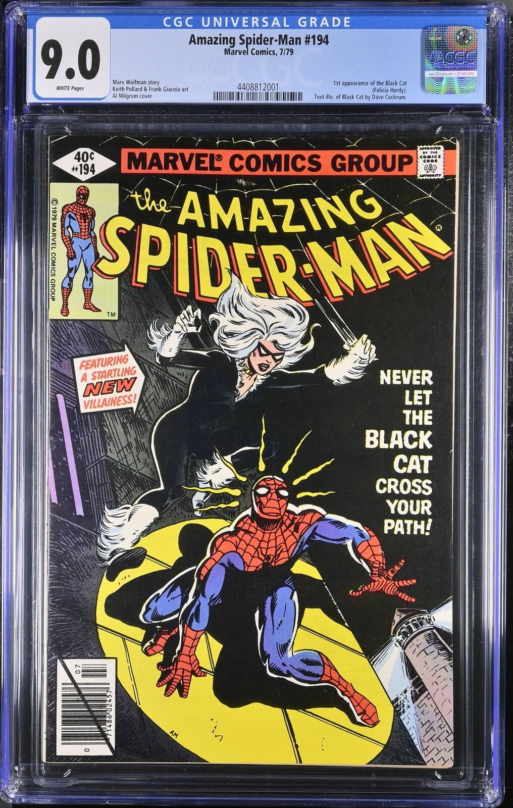 Amazing Spider-Man #194 CGC VF/NM 9.0 White Pages 1st App Black Cat Marvel 1979