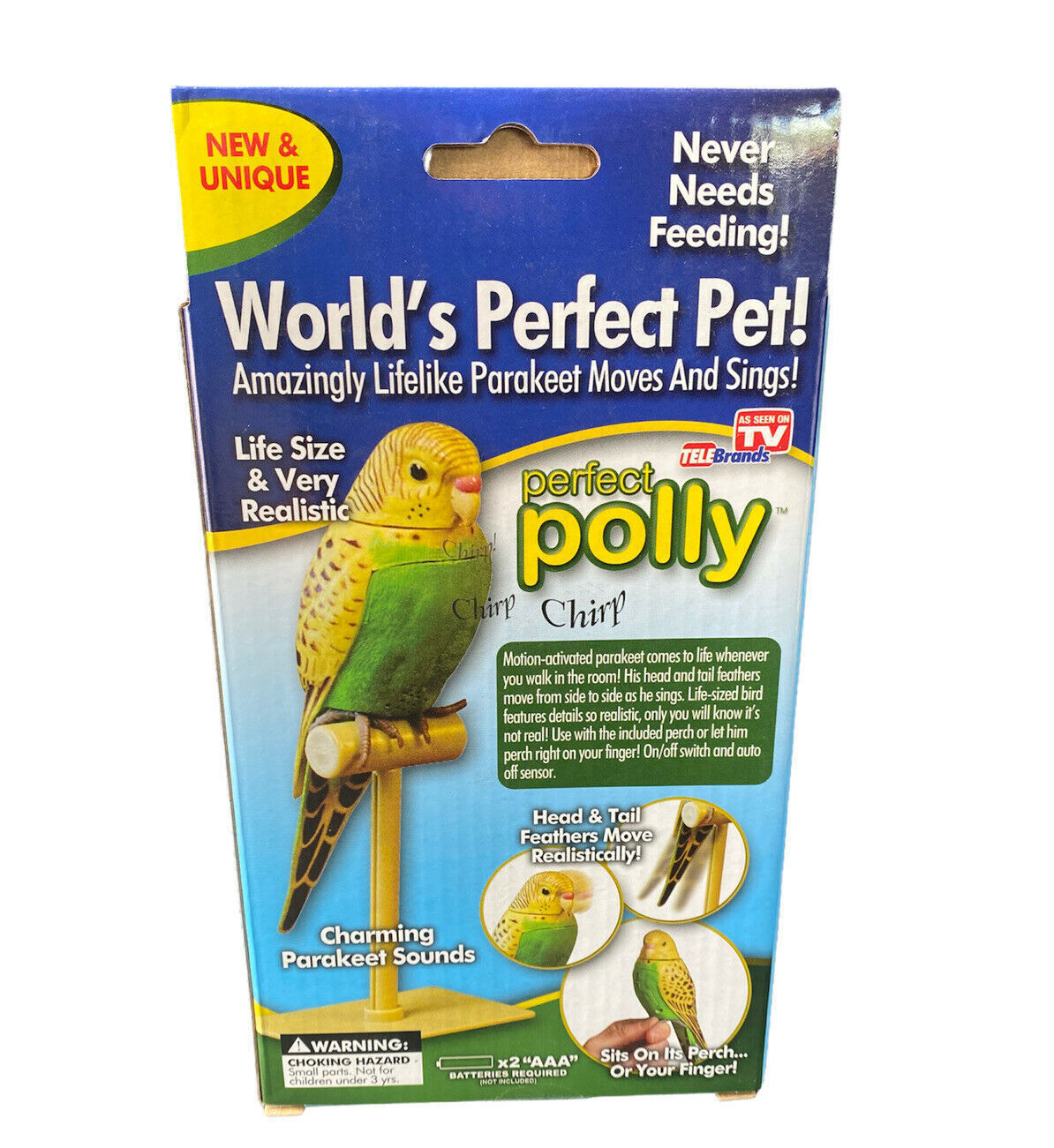 World's Perfect Polly Parakeet Pet Bird Moves & Sings Animated moving Telebrands