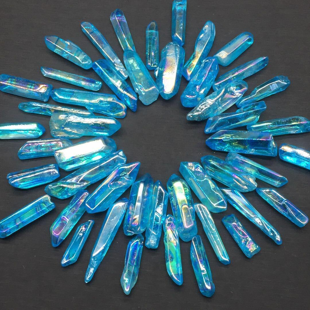 10-30pcs Titanium Rainbow Aura Lemurian Quartz Crystal Point Healing 100g