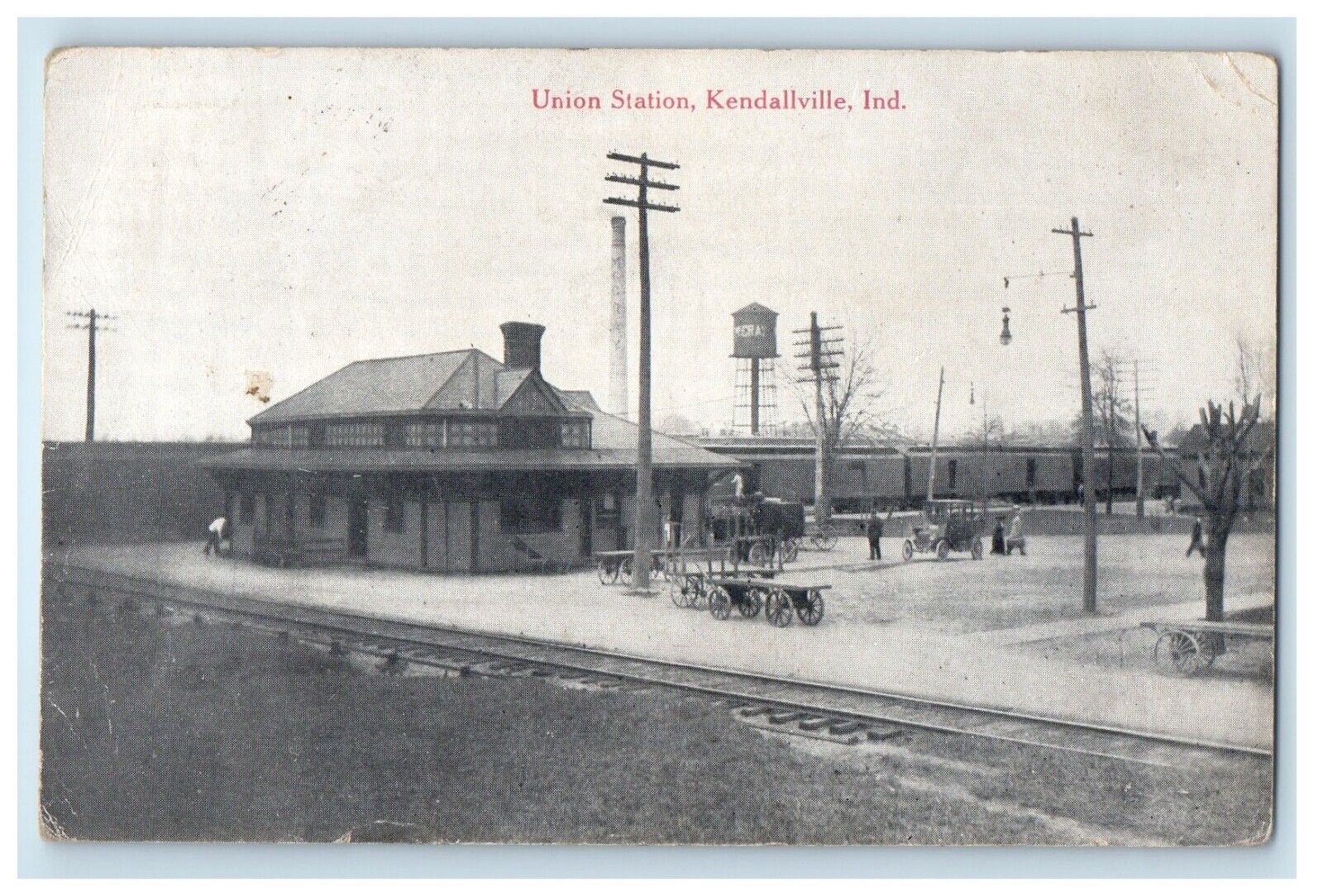 1920 Union Station Wagon Cars Kendallville Indiana IN Posted Vintage Postcard