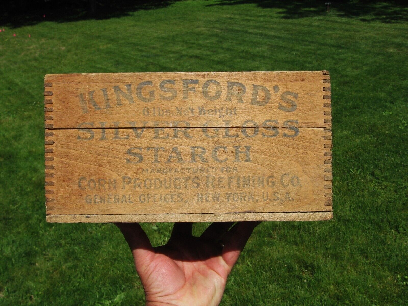 Vintage Kingsford\'s Silver Gloss Starch Wooden Dovetail Box w/ Lid General Store