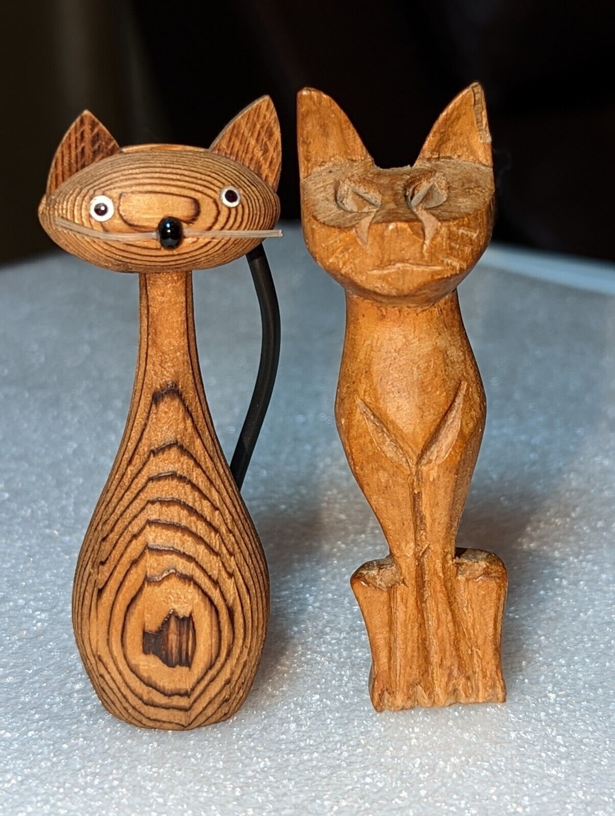 Vintage Lot 2 Handcrafted Wooden Kitty Cat Figurines 3.5