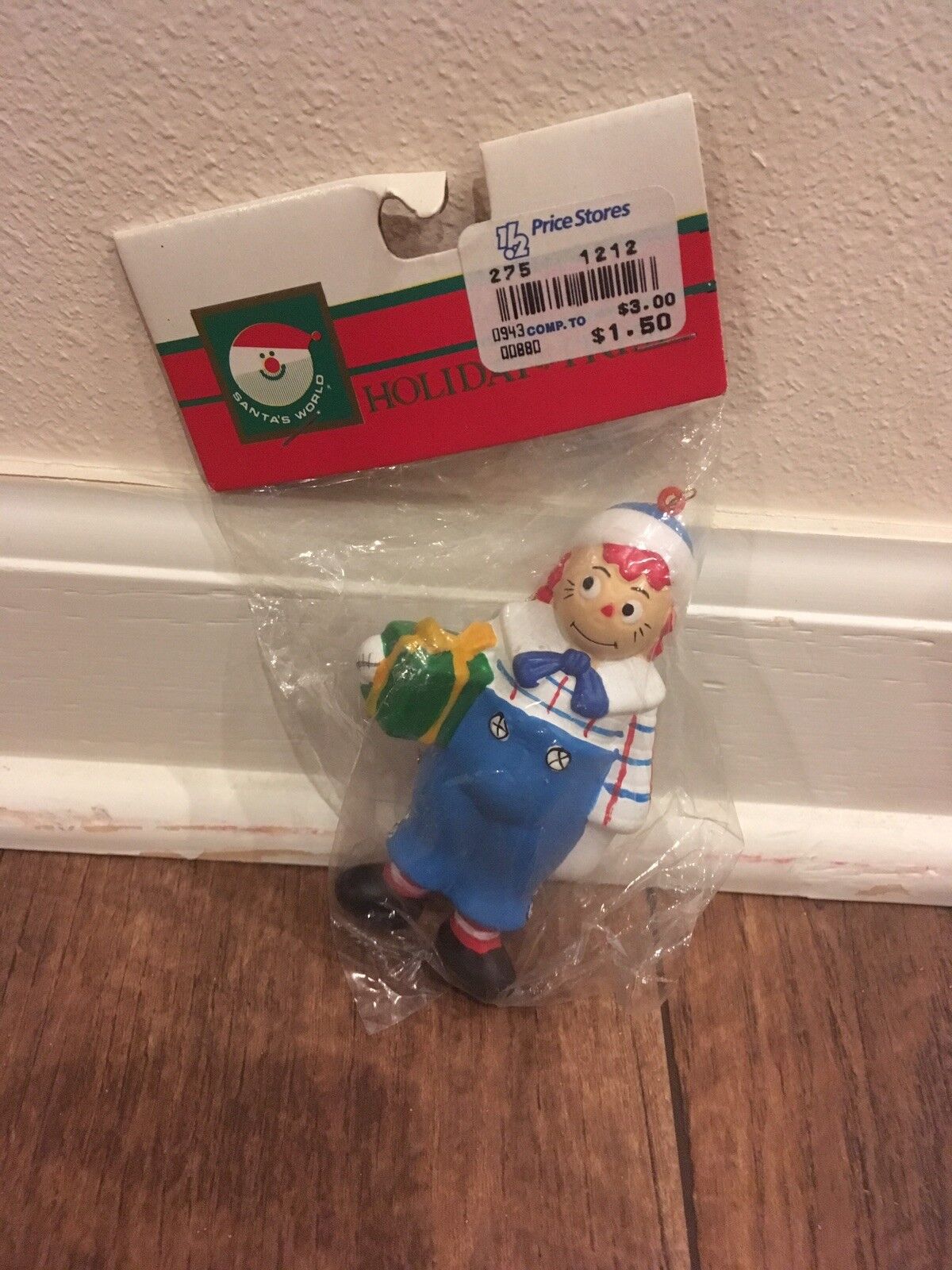 Vintage Raggedy Andy Plastic Ornament In Original Packaging, 1992