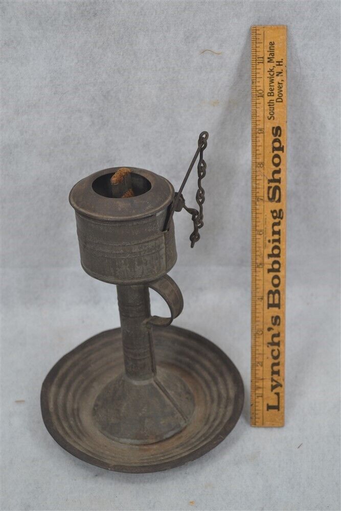 antique lamp lantern tin oil fluid finger loop early 1750-1850 original 18thc