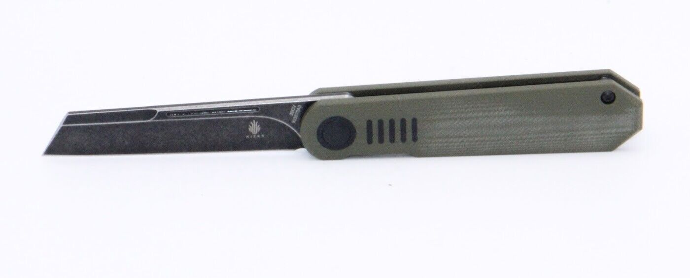 Kizer De L\' Orme Folding Knife Green G10 Handle 20-CV Plain Black Blade Ki3570A3