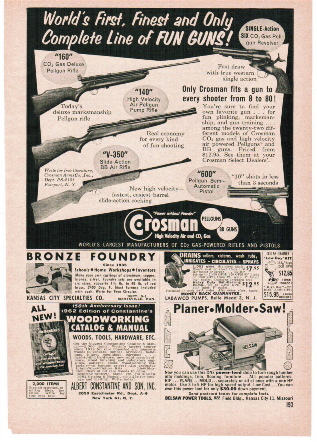 Crosman CO2 Gas Powered BB Pellet Gun  - 1960 Vintage Print Ad Ephemera