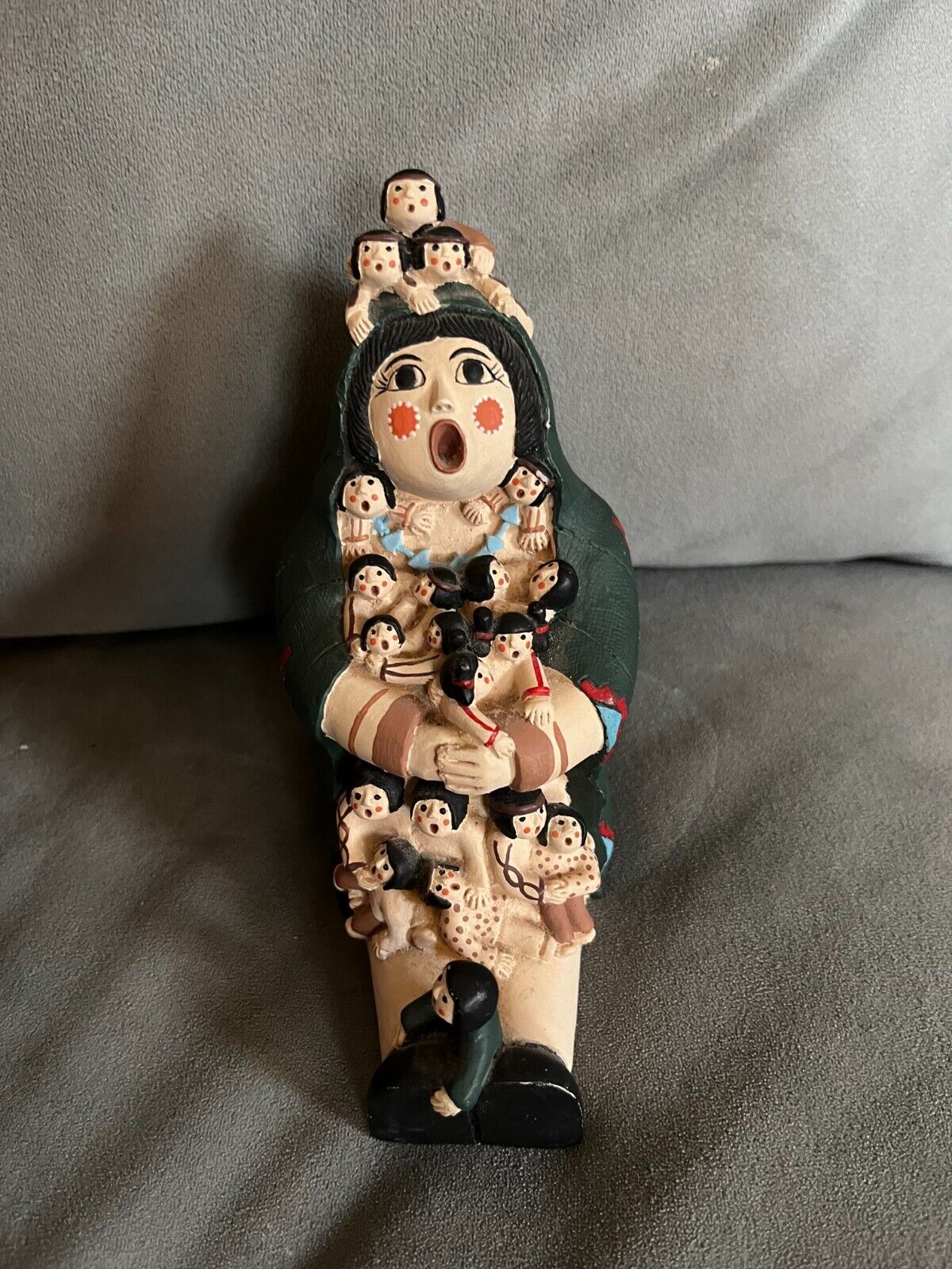 Vintage Native Cochiti Pueblo Storyteller Doll Mother 20 Children 5.5”