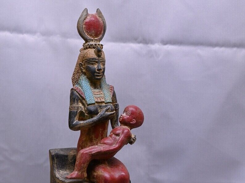 Ancient Egyptian Antique Statue of Goddess Isis Breastfeeding Baby Horus BC