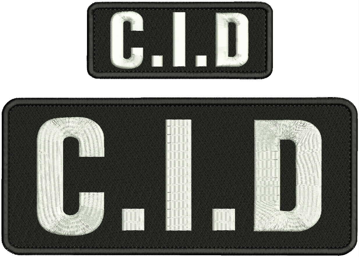 C. I. D. EMBROIDERY PATCH 4X10\'\' AND 2X5 HOOK ON BACK BLK/WHITE