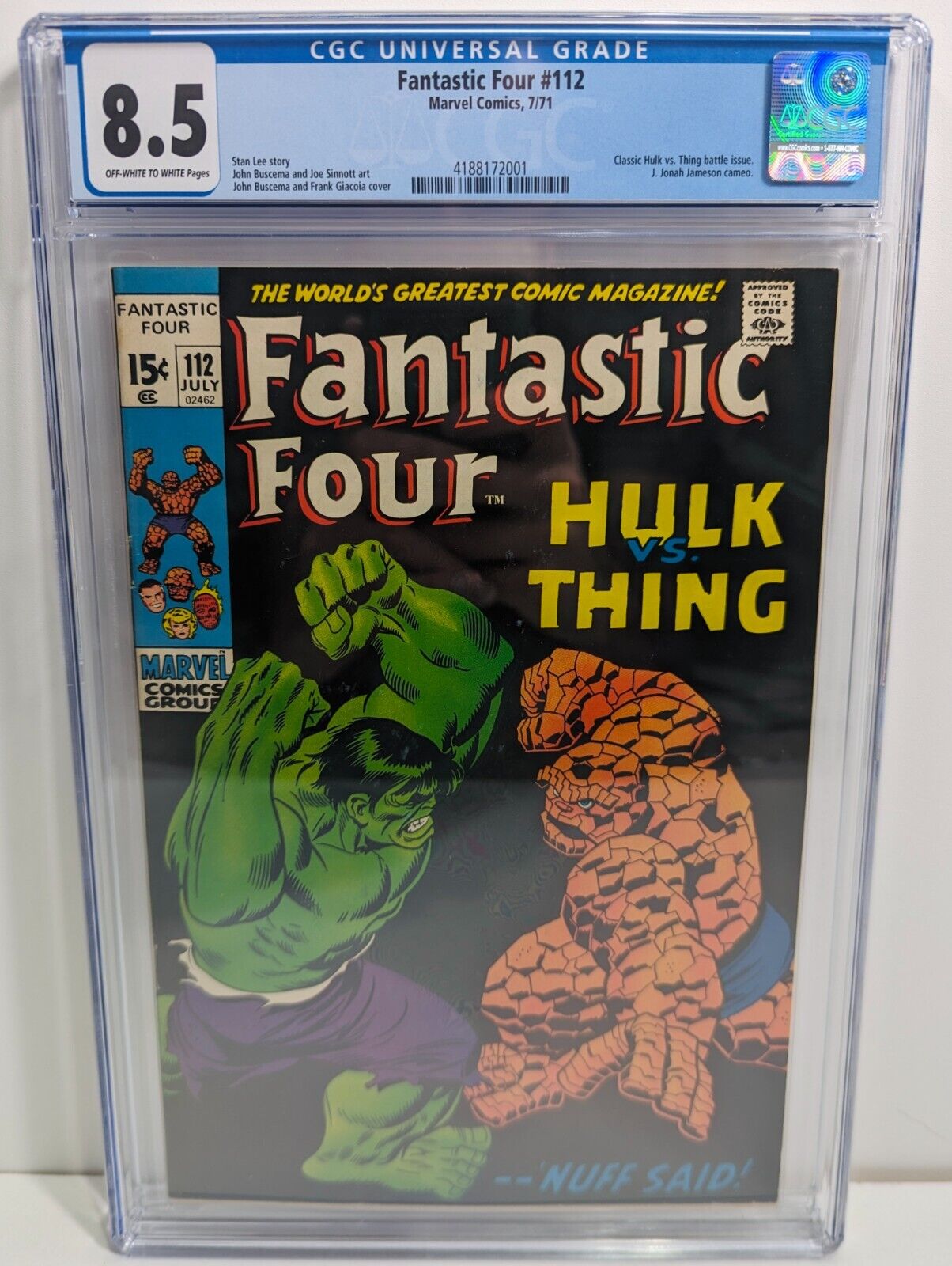 Fantastic Four #112 The Hulk vs The Thing - CGC 8.5 - Battle of The Behemoths