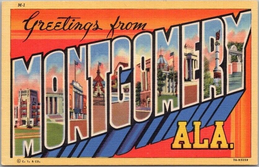 MONTGOMERY, Alabama Large Letter Postcard Multi-View / Curteich Linen c1937