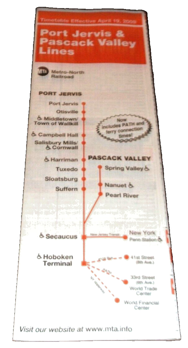 APRIL 2009 METRO NORTH PORT JERVIS AND PASCACK VALLEY LINES PUBLIC TIMETABLE