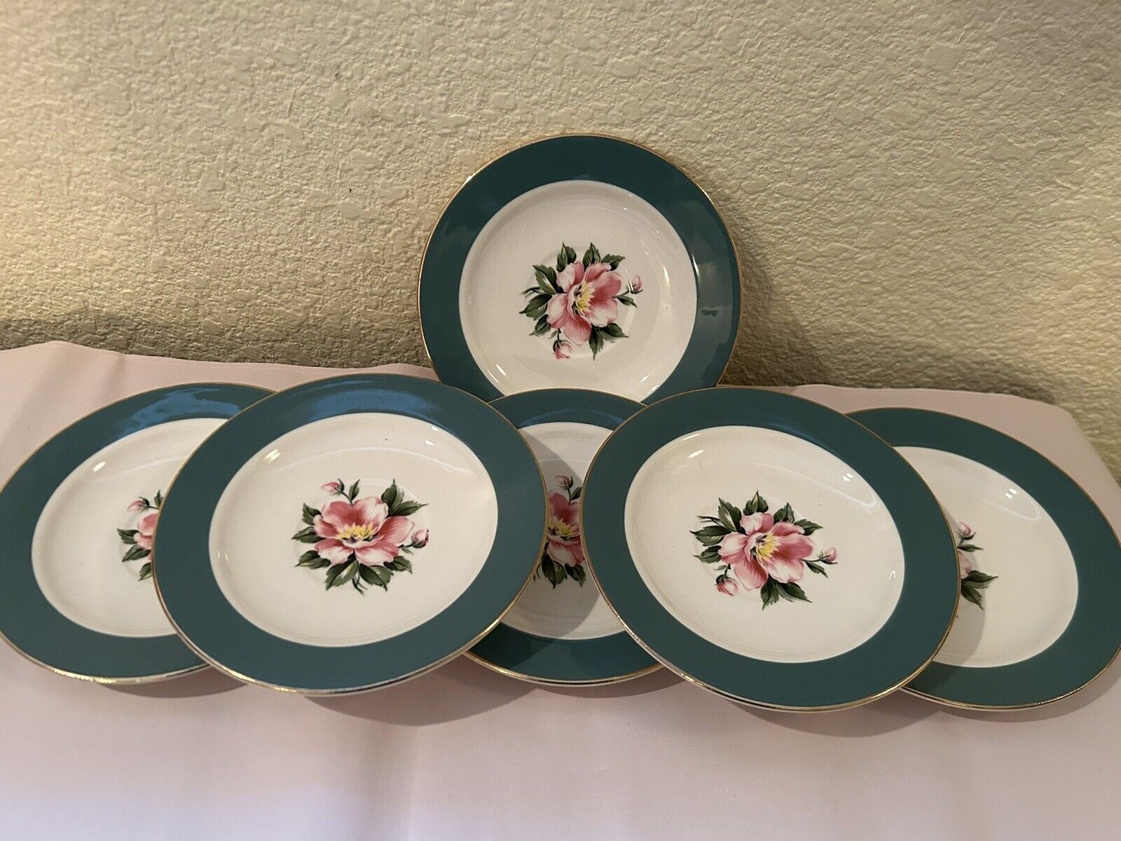 1955 Set Of 6 Homer Laughlin Eggshell Cavalier Empire Green Coffee Plates 6”