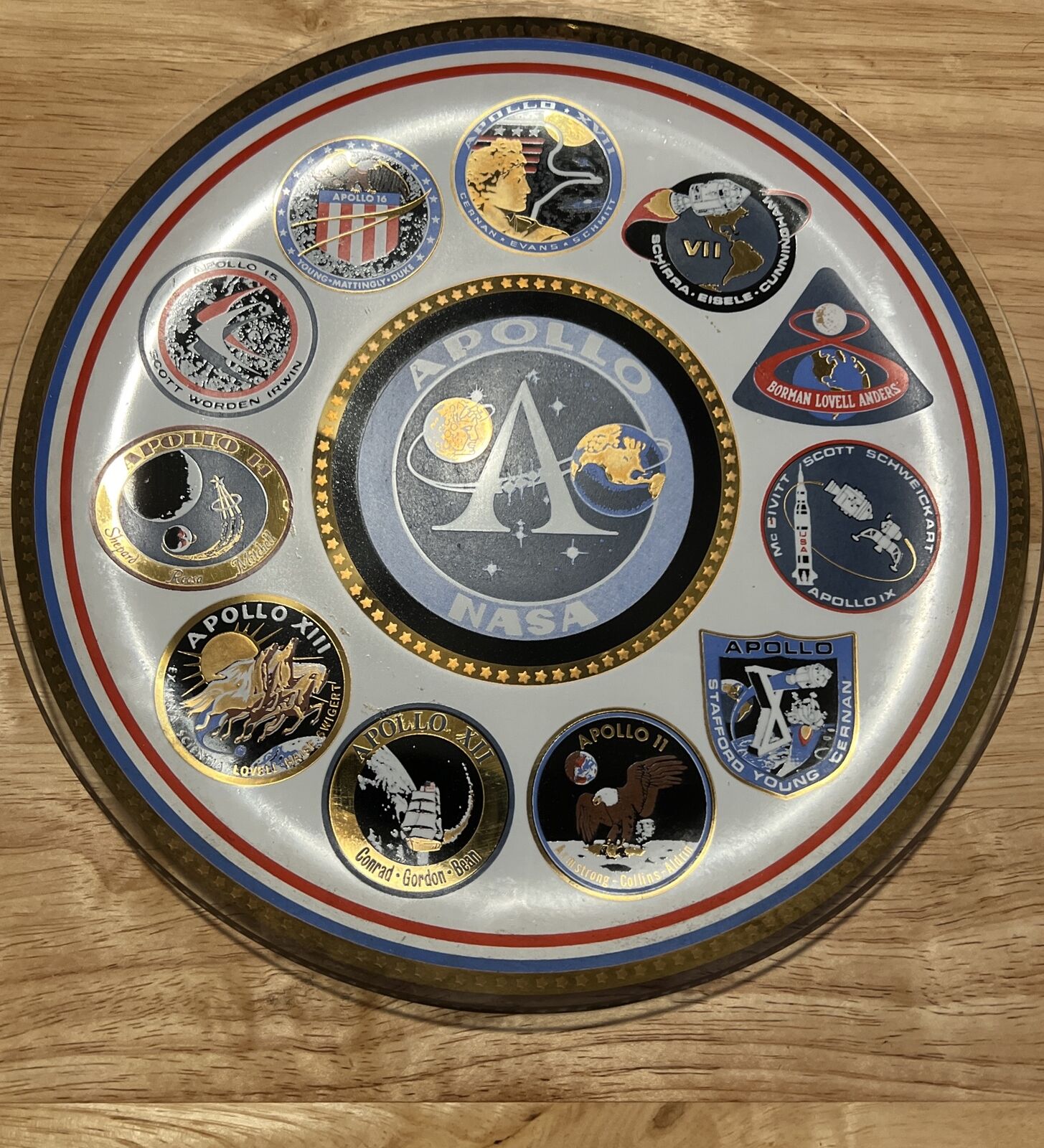 Vintage  APOLLO NASA Space Program Souvenir Glass Tray / Plate 
