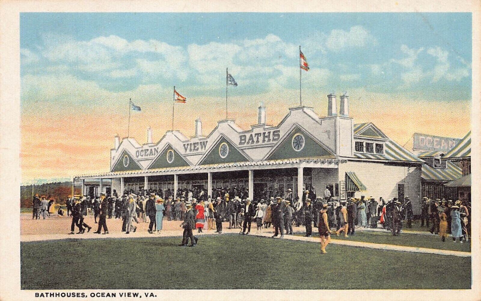 Bathhouses, Ocean View, Virginia, Early Postcard, Unused 