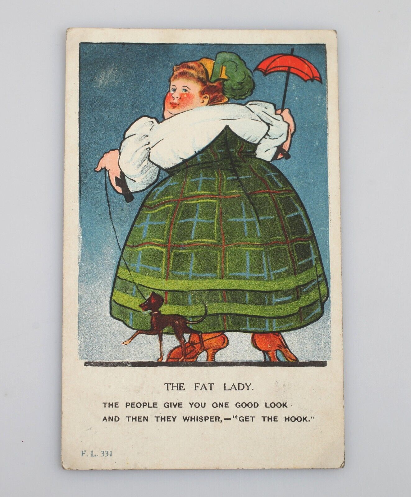 Vintage Postcard Obesity The Fat Lady Get The Hook