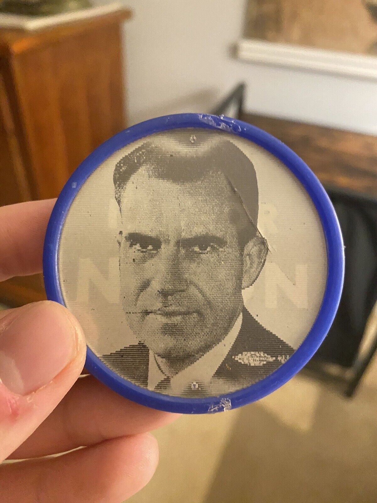 Vintage 1960s Nixon Lenticular Campaign Button Plastic 