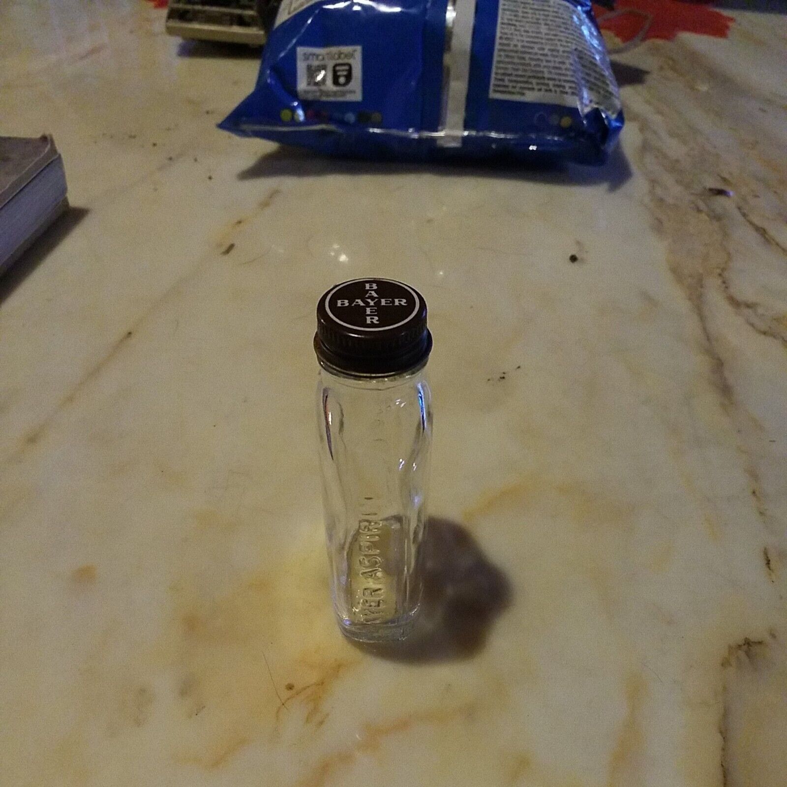 vintage bayer aspirin glass bottle with lid raised letters 
