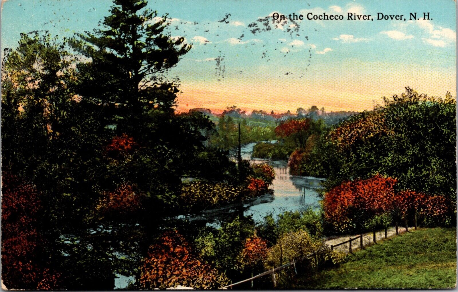 1913 View On The Cocheco River Dover New Hampshire NH Posted Antique Postcard