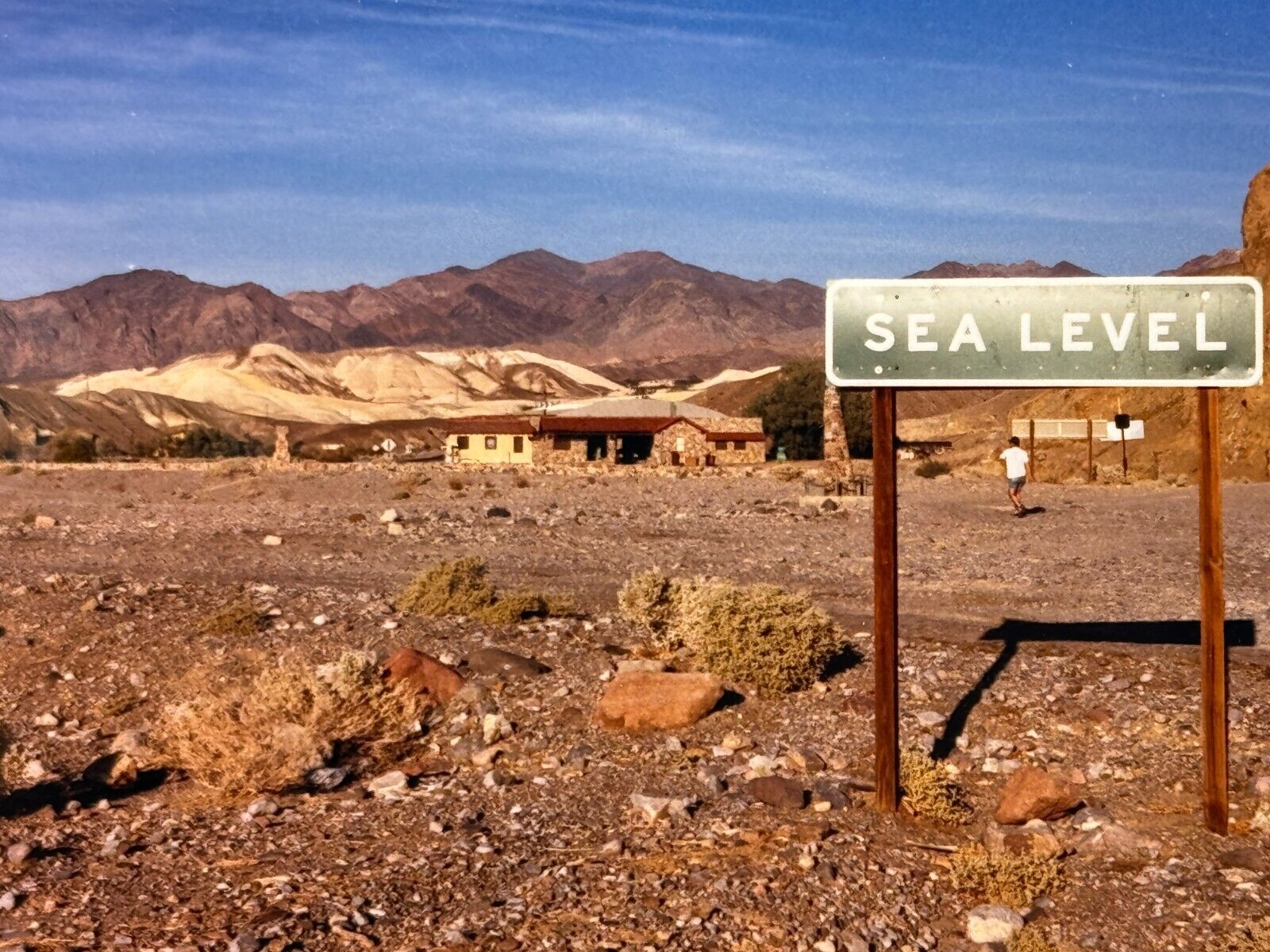 2E Photograph Sign SEA LEVEL 1987 Rest Stop Desert Roadside Snapshot Res Stop 