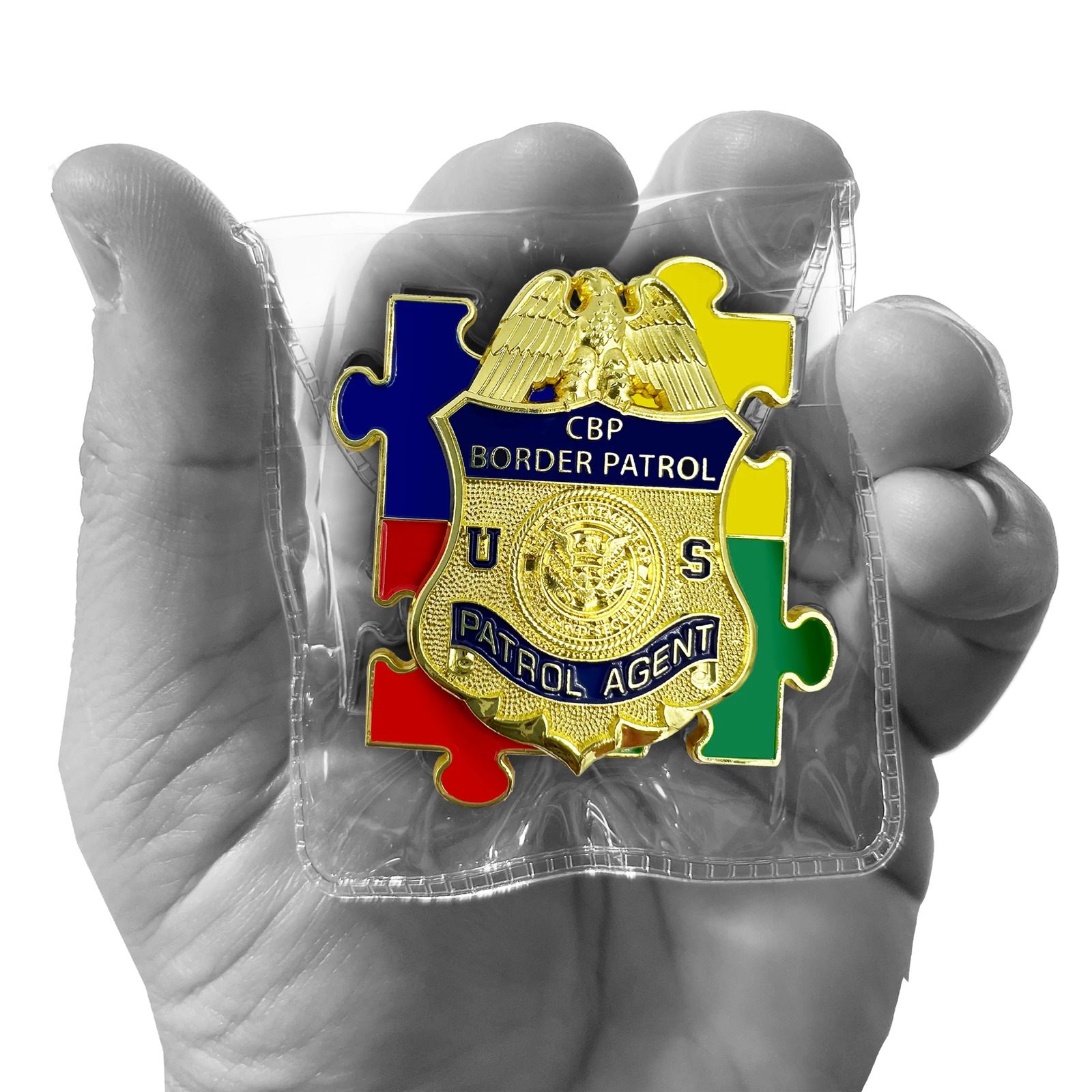 EL7-014 CBP Border Patrol Agent Autism Awareness Month lapel pin puzzle pieces d