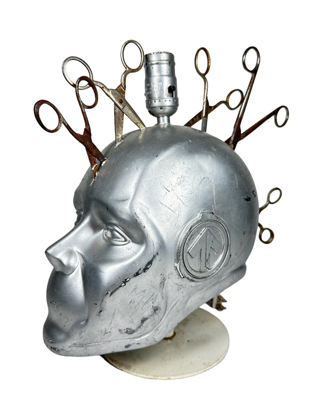 Artist Proof Steampunk Robot Scissor Mohawk Head Lamp Hand Made Signed Oddity