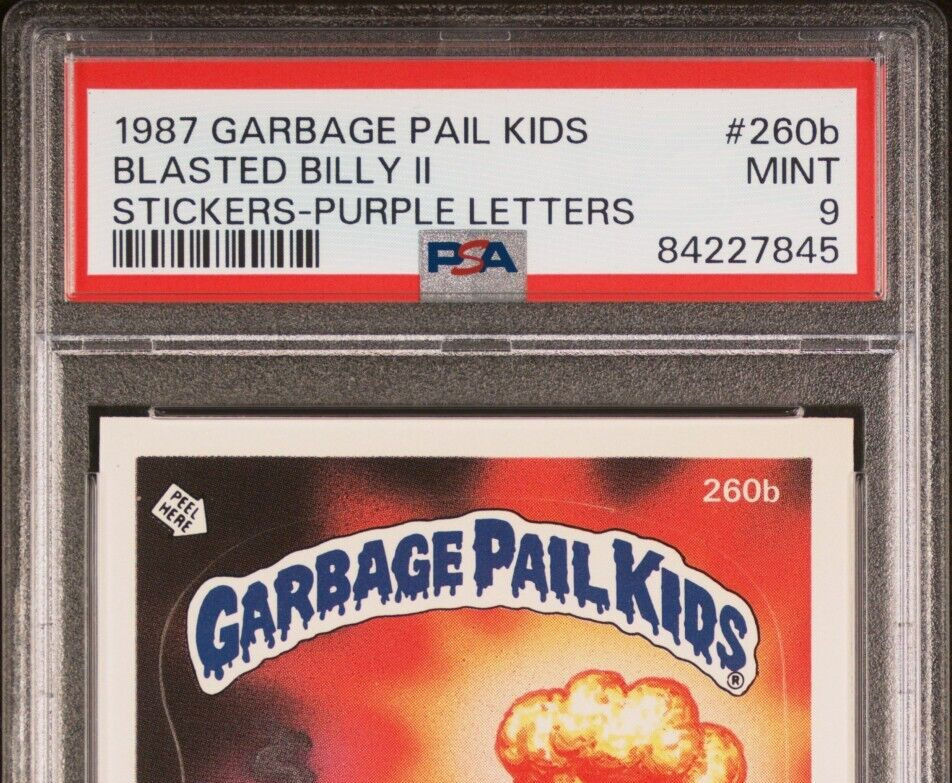 1987 Topps OS7 Garbage Pail Kids 260b Blasted Billy II PURPLE HEADER ERROR PSA 9