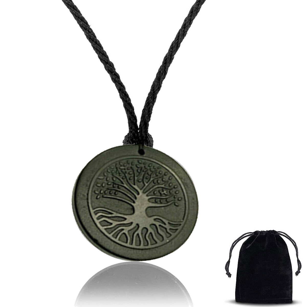 Authentic Shungite EMF Protection Necklace Tree of Life Engraved Pendant Circle