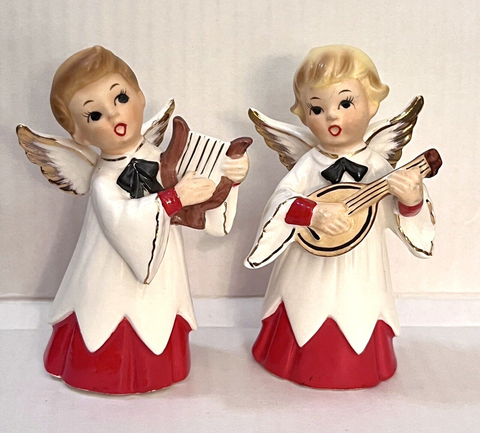 Vintage Norcrest Christmas Angels 2 Pc Harp Banjo Signed X-430 Tag Japan Repair