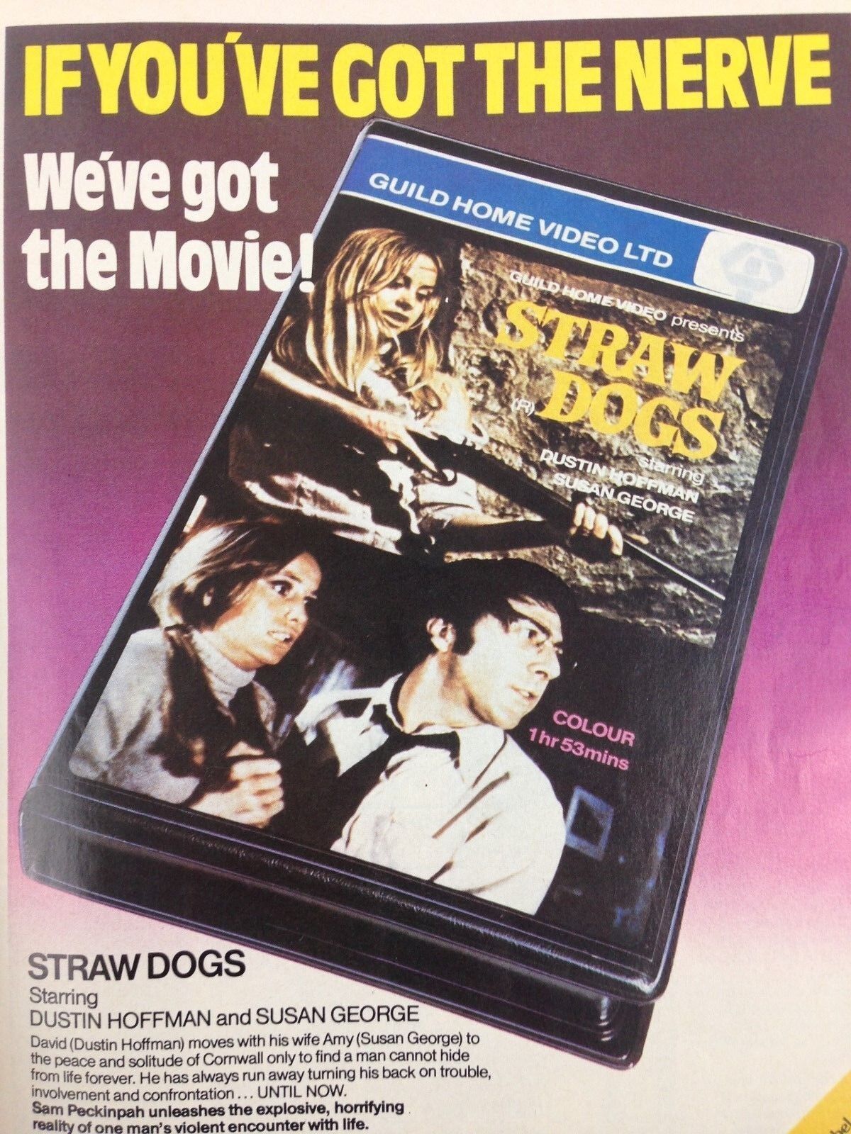 Vintage 1981 Print Ad STRAW DOGS Movie VHS Poster Dustin Hoffman Susan George