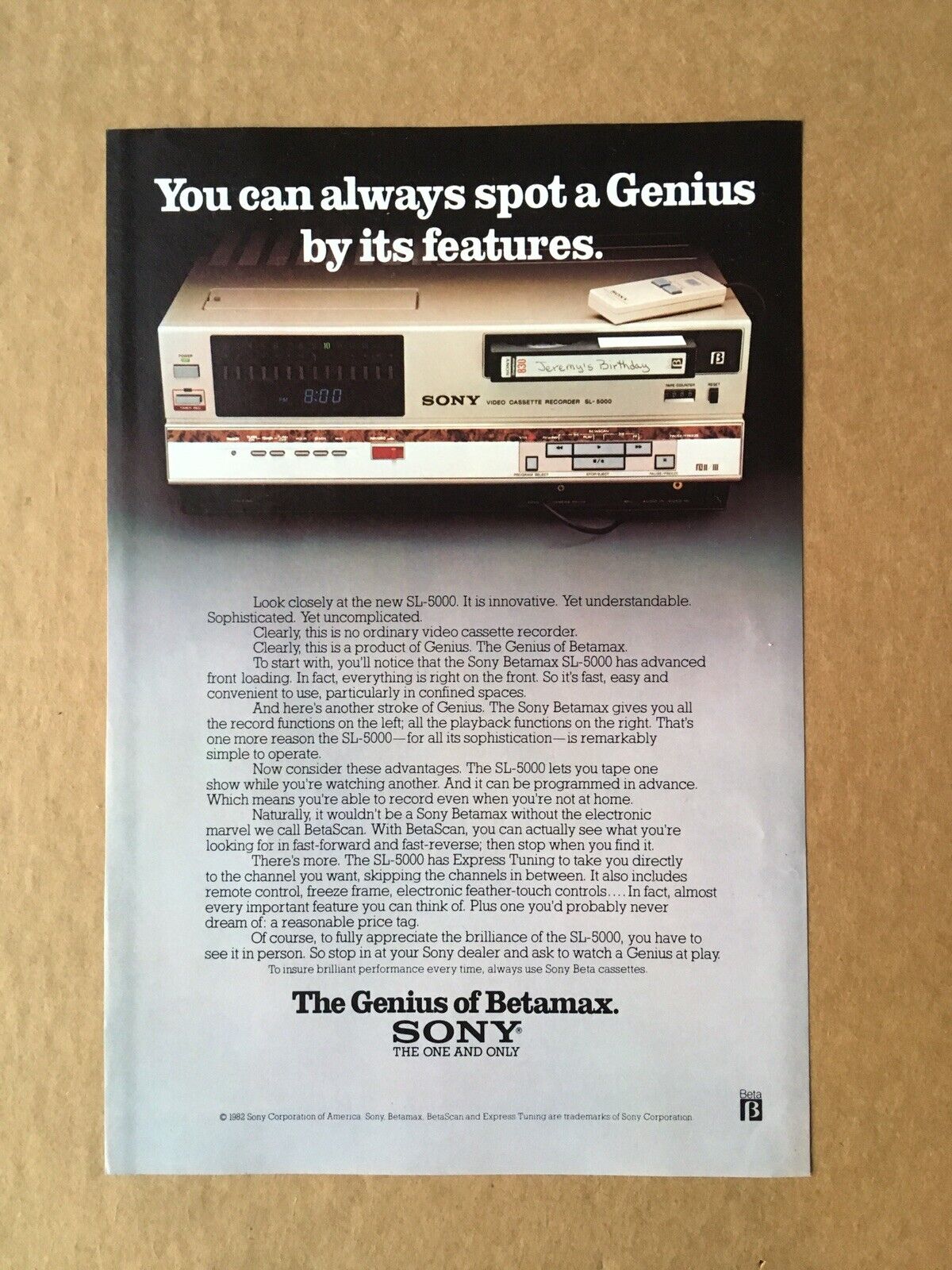 1982 SONY SL-5000 Video \