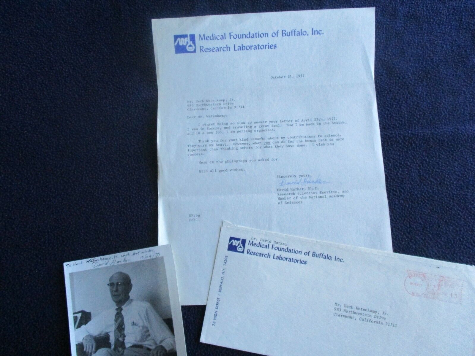 1977 Dr. David Harker ( Pioneer in X-Ray,Medical Researcher),Signed letter,cover