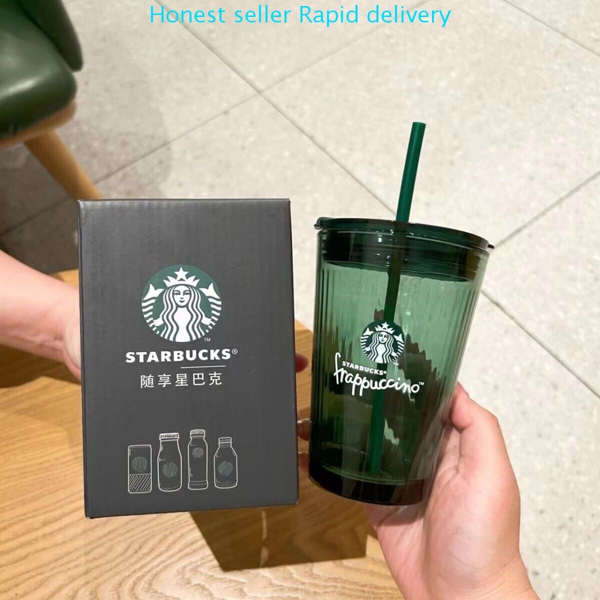 2024 Starbucks Little Green Cup Straw Straight Mouth Dark Green Glass Mug New