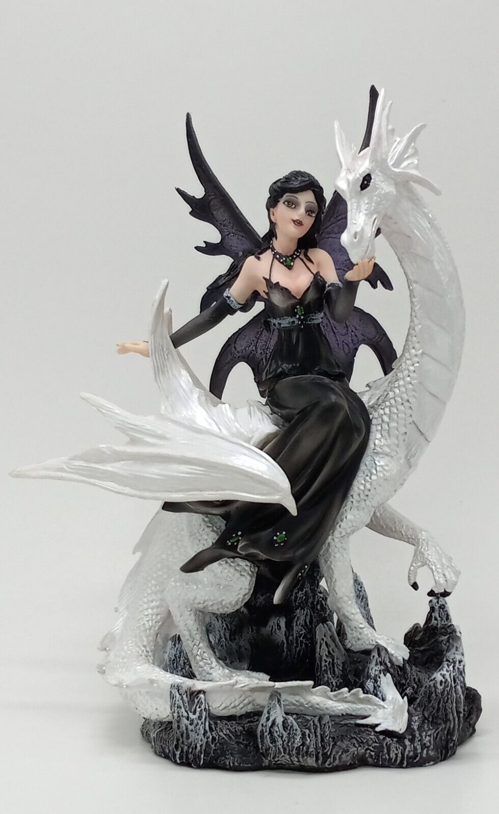 Dark Fairy Purple and Black Petting Her Favorite White Dragon Collectible