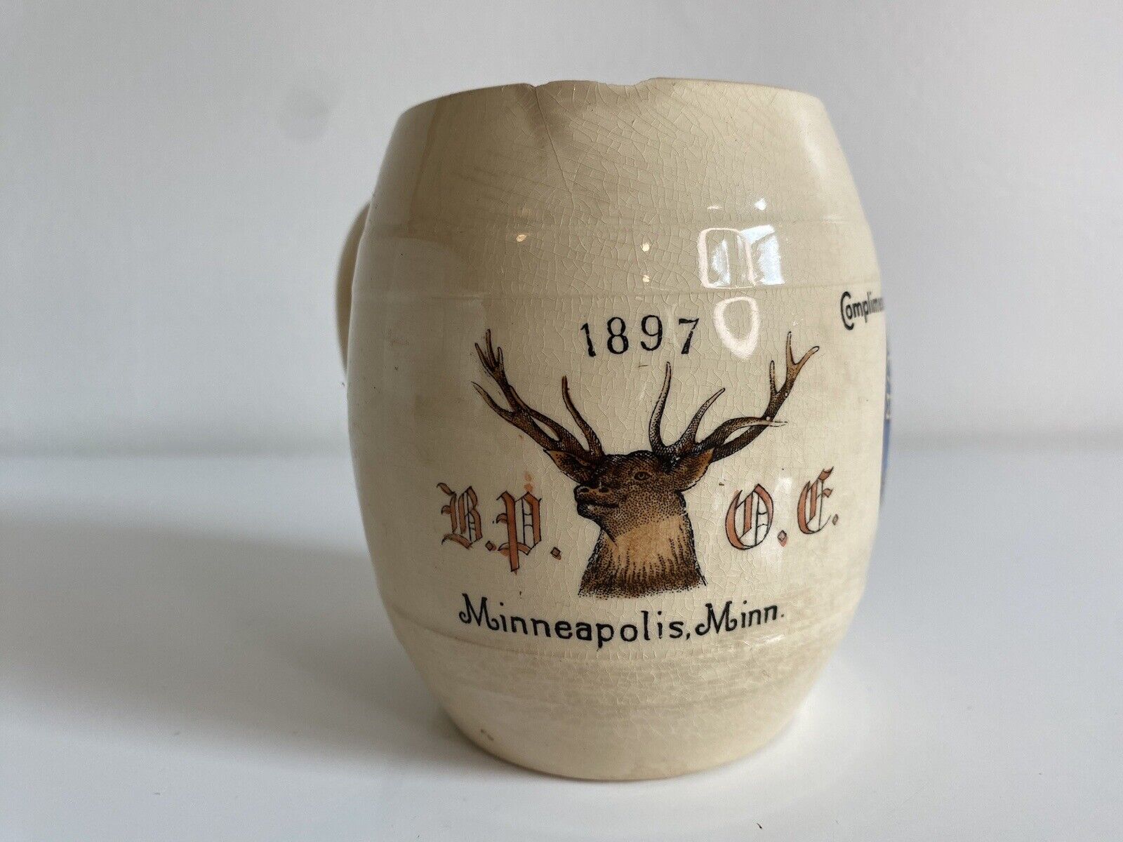 RARE 1897 MINNEAPOLIS BREWING COMPANY BPOE ORDER OF ELKS METTLACH BEER MUG