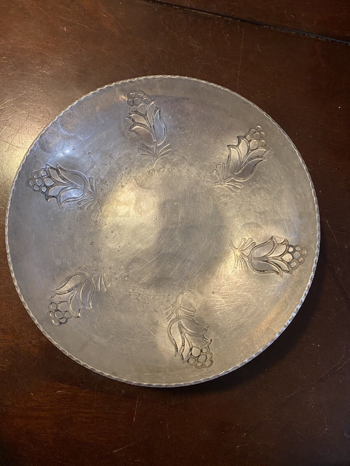 Vintage B. W. Buenilum Hand Wrought Aluminum Bowl Engraved Hops