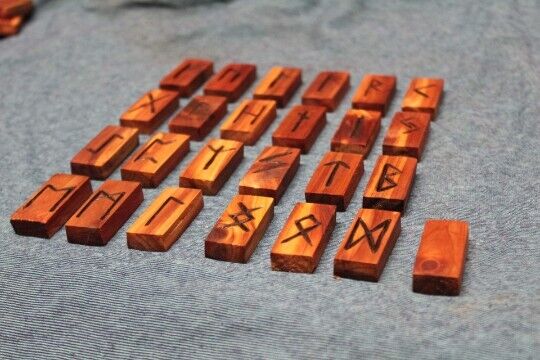 Elder Futhark Runes Set Cedar Wood Natural Handmade Pagan Divination