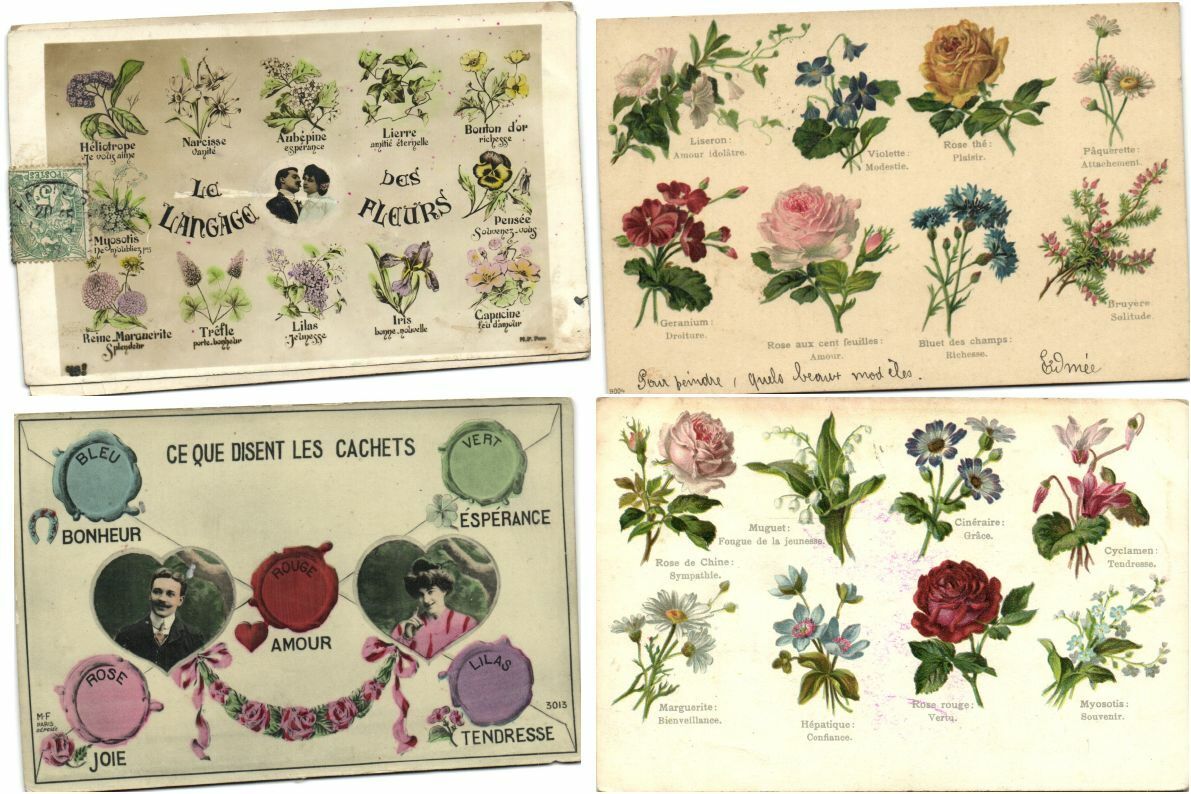 LANGUAGE OF FLOWERS, ROMANTIC 50 Vintage Postcards Pre-1940 (L4443)