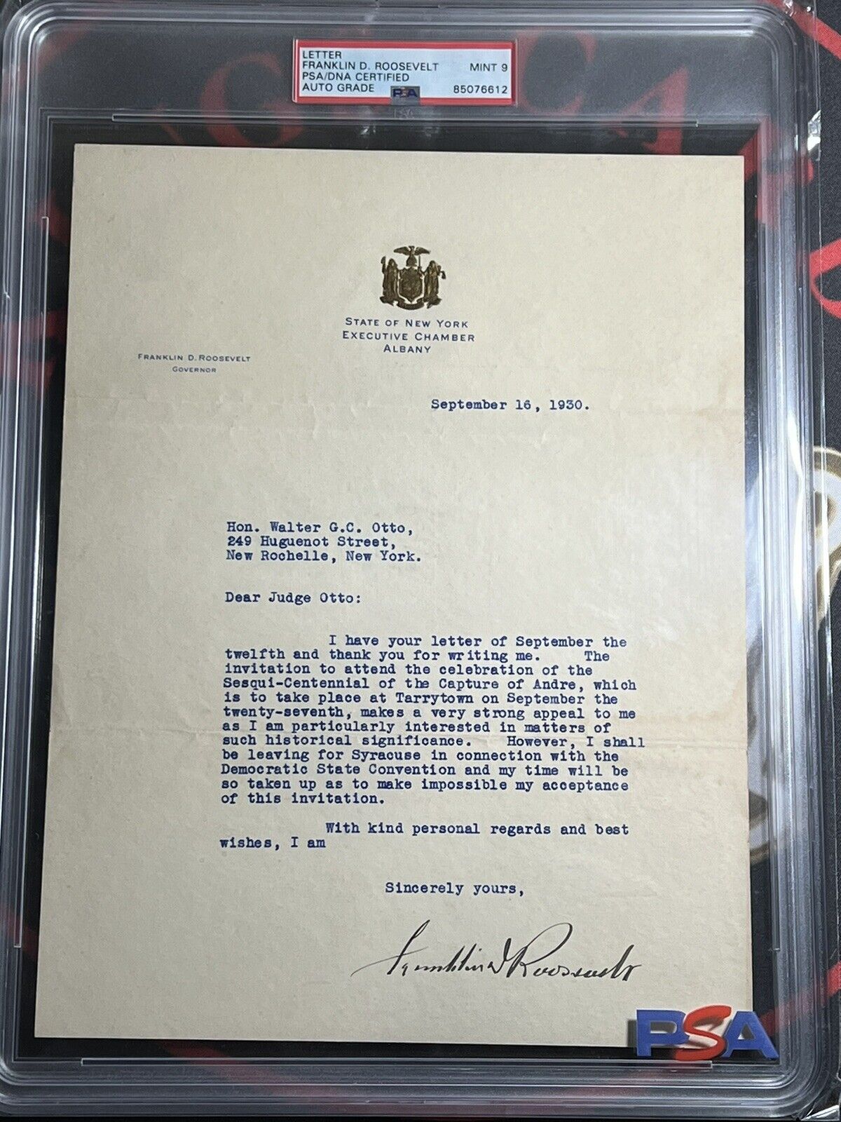 Franklin D. Roosevelt Autographed Government Document Psa/Dna Certified - Auto 9