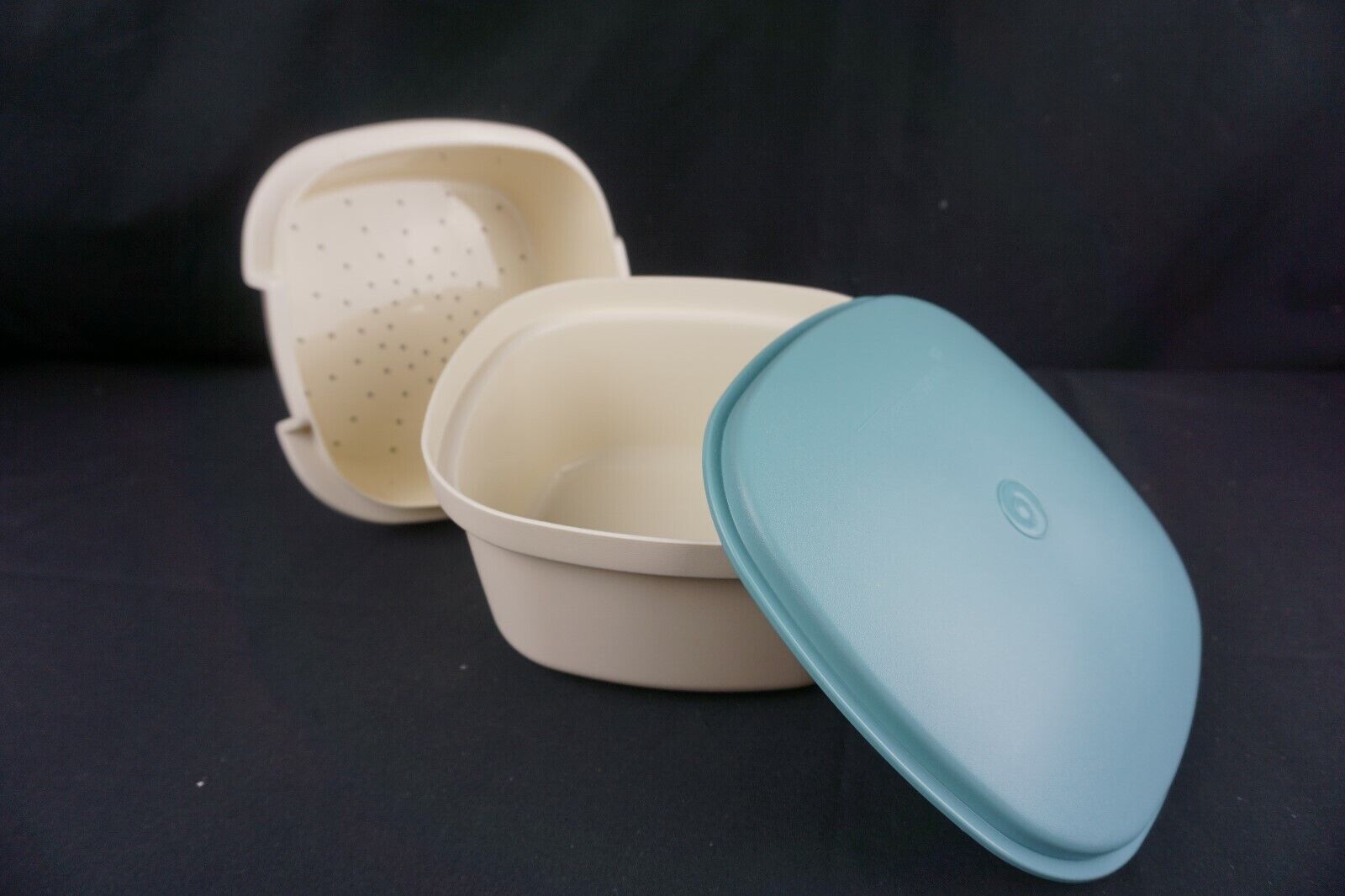 Vintage Tupperware Square Multi Server Steamer 888 Teal Off White 3 Pieces