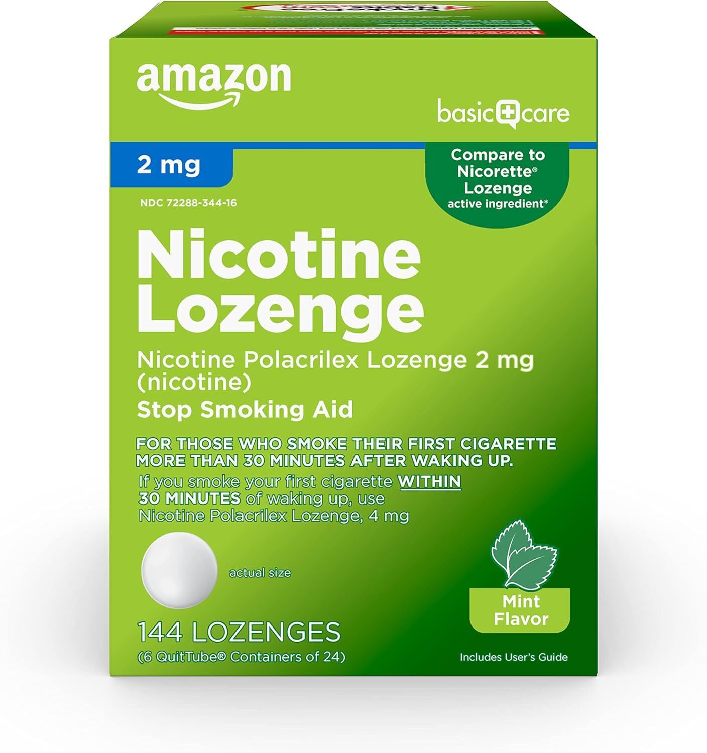 Amazon Basic Care 2 mg (nicotine), Stop Smoking Aid, Mint Flavor, 144 Count