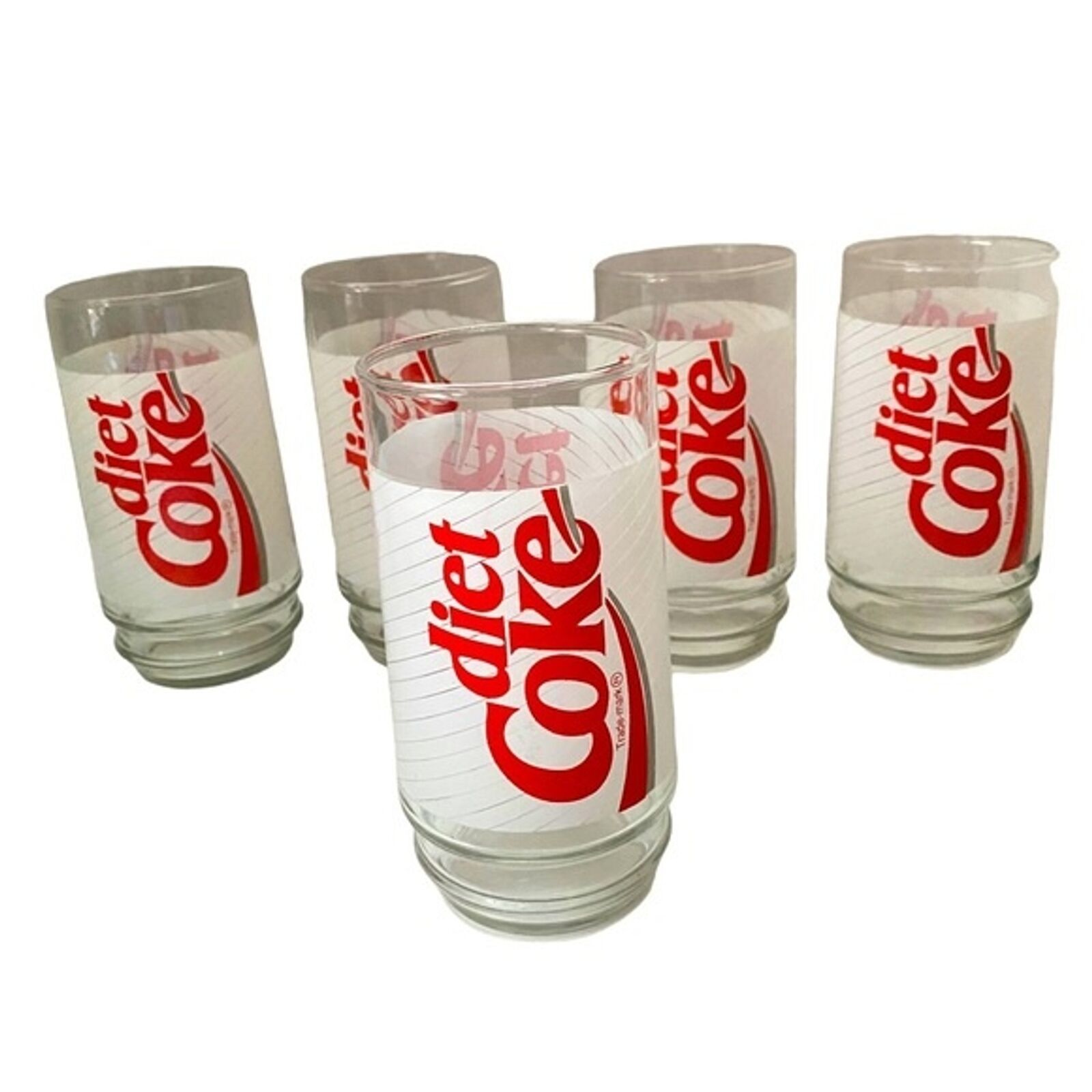 Vintage Coca-Cola Diet Coke Drinking Glass Cup Set of 5 Collectible