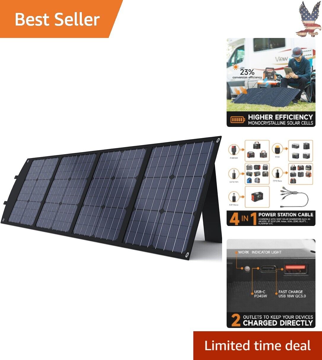 Rugged Portable Solar Panel - 120W Output - Universal USB Ports