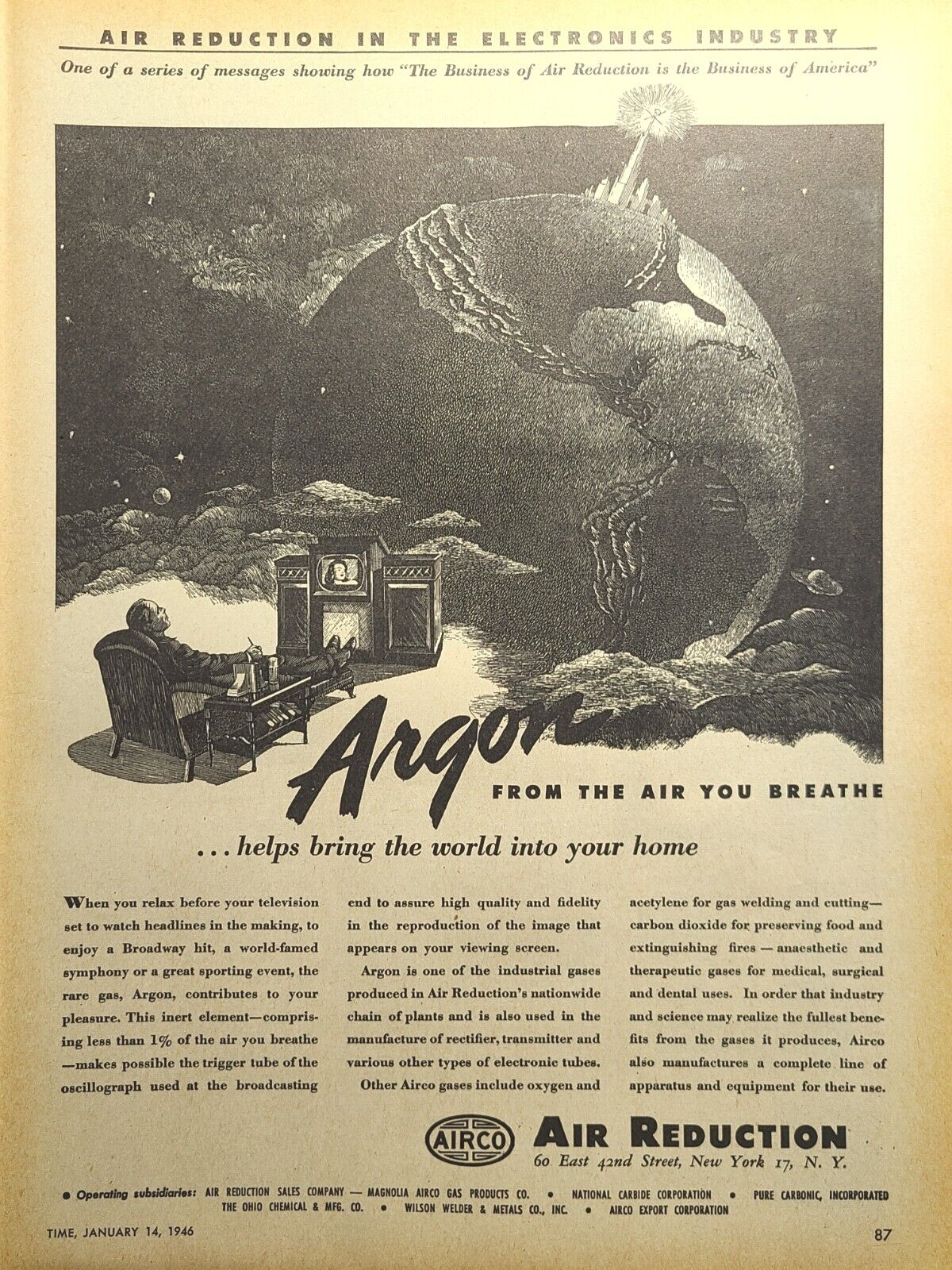 Air Reduction Airco Gas Products New York Argon Vintage Print Ad 1946