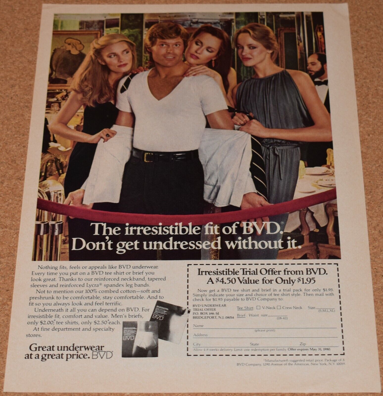 1979 Print Ad BVD irresistible fit undressed underwear briefs shirt woman style