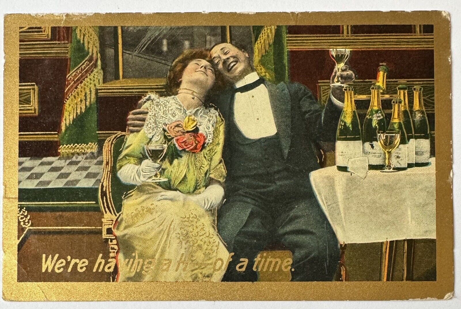 Antique 1909 Postcard Romance Drinking Alcohol Love Humor Wine Ottumwa Iowa