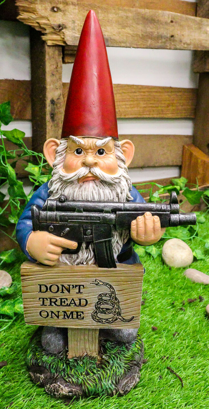 Ebros Don\'t Tread On Me Angry Old Mr Gnome W/ Rifle By Sign Guest Greeter Statue